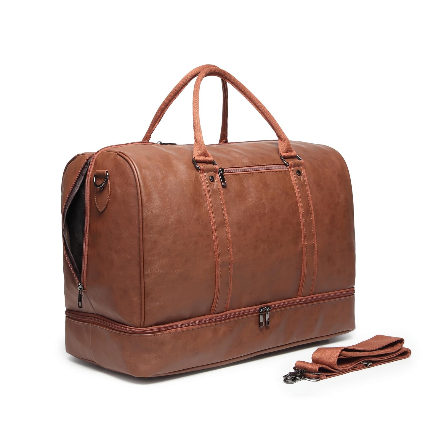 Oversized Travel Duffel Bag with Shoe Compartment - Brown