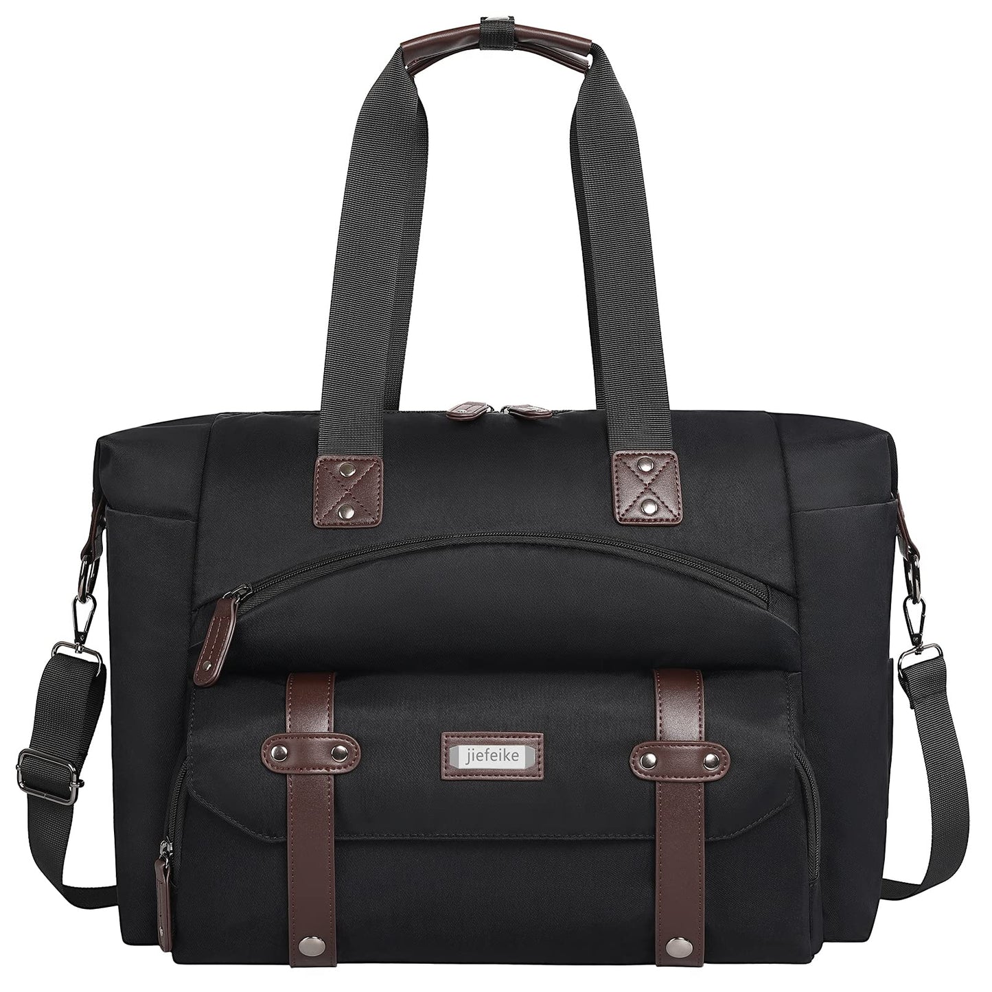 Jiefeike Diaper Bag ToteLarge baby bags for girls with Changing PadBaby Diaper Bag Tote for Mom and DadBlack Diaper Baby Bag with Anti-Theft Insulated Pocket for Overnight Weekend Hospital